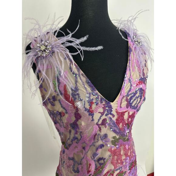 NWT Bella Barnett Loviy Purple Feather Sequin Mini Dress Size XL Cocktail Vegas - Picture 4 of 16
